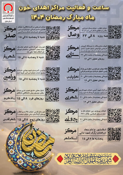فعالیت ۱۱ مرکز اهدای خون تهران در ماه رمضان فعالیت ۱۱ مرکز اهدای خون تهران در ماه رمضان