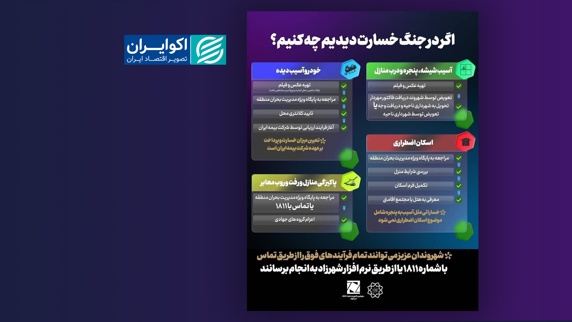 راهنمای فوری جبران خسارتهای جنگی؛ از اعلام خسارت تا اسکان اضطراری + شماره سامانهها خسارت جنگ (1)